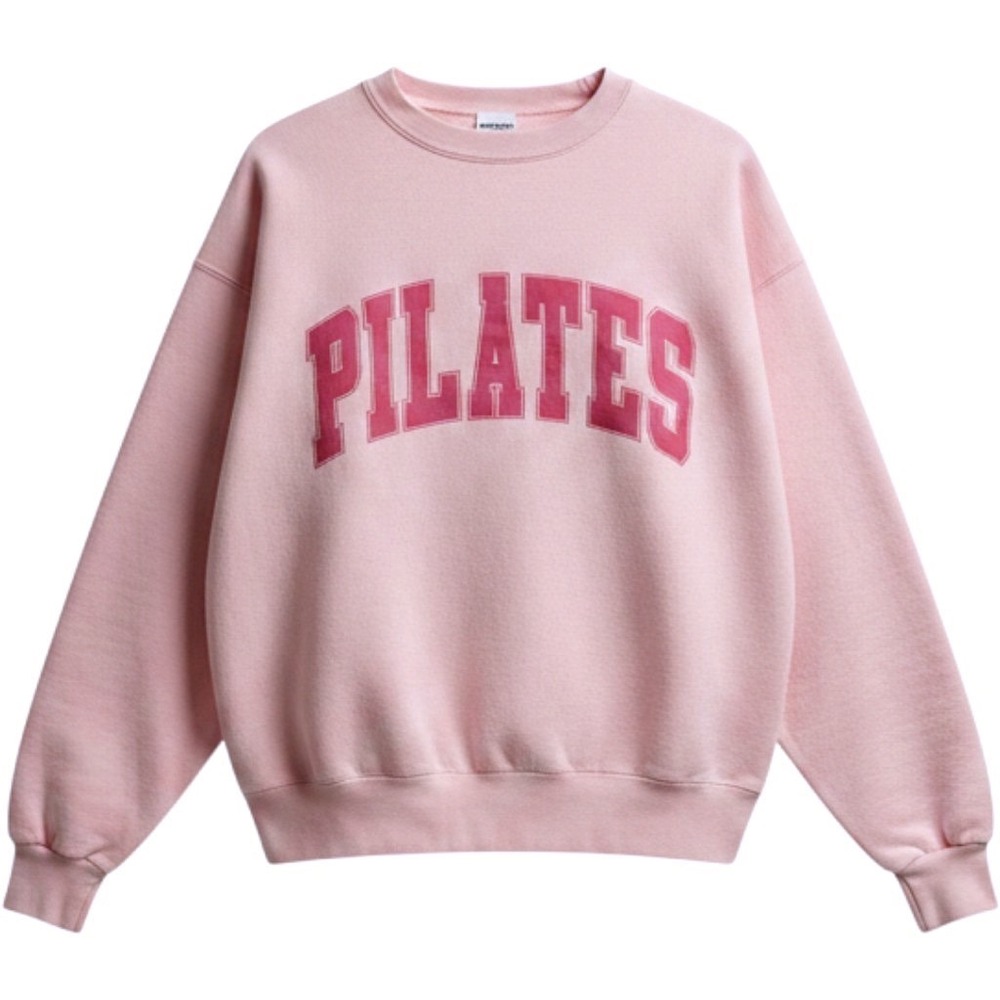 Pilates Pink Graphic Sweatshirt Women's Large Oversized Crewneckβ Barbiecore